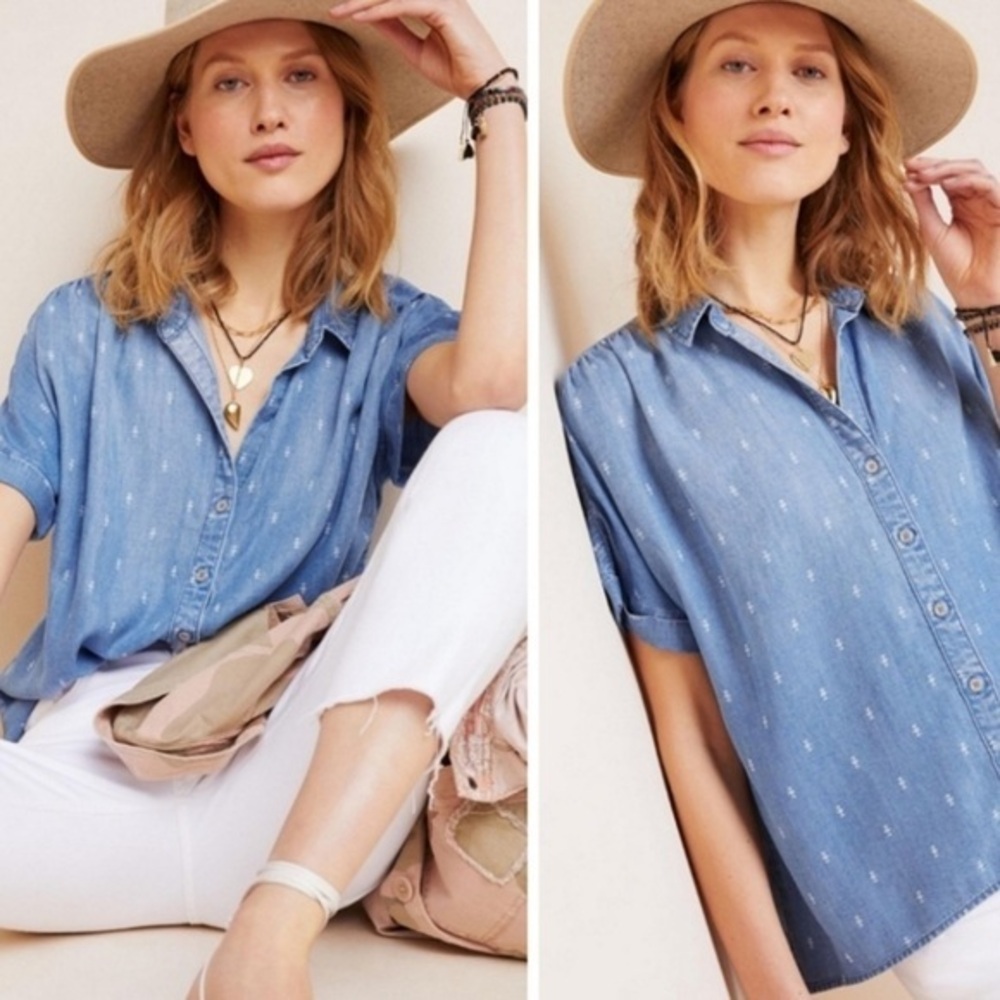 Anthropologie Cloth & Stone chambray print ombre button front top XS